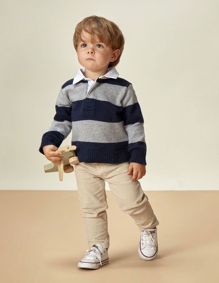 Maglione Polo A Righe Blu Marino