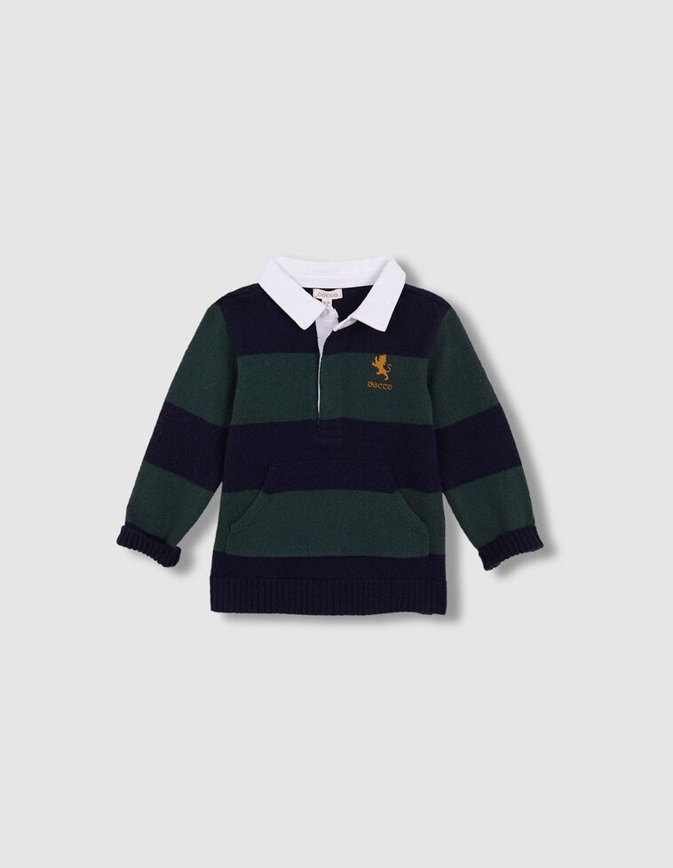 Suéter polo listrado azul