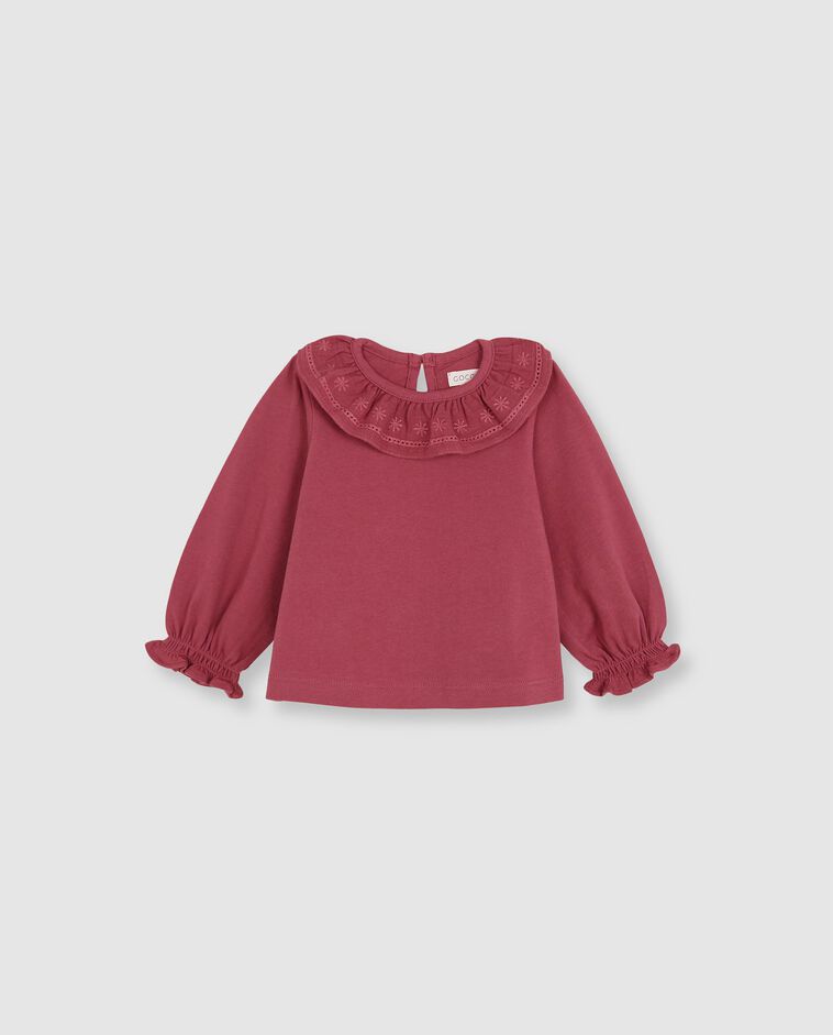 Maglietta rosa con colletto volant 
