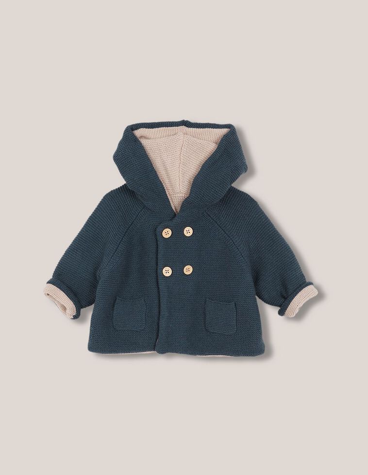 Manteau en tricot point mousse réversible vert