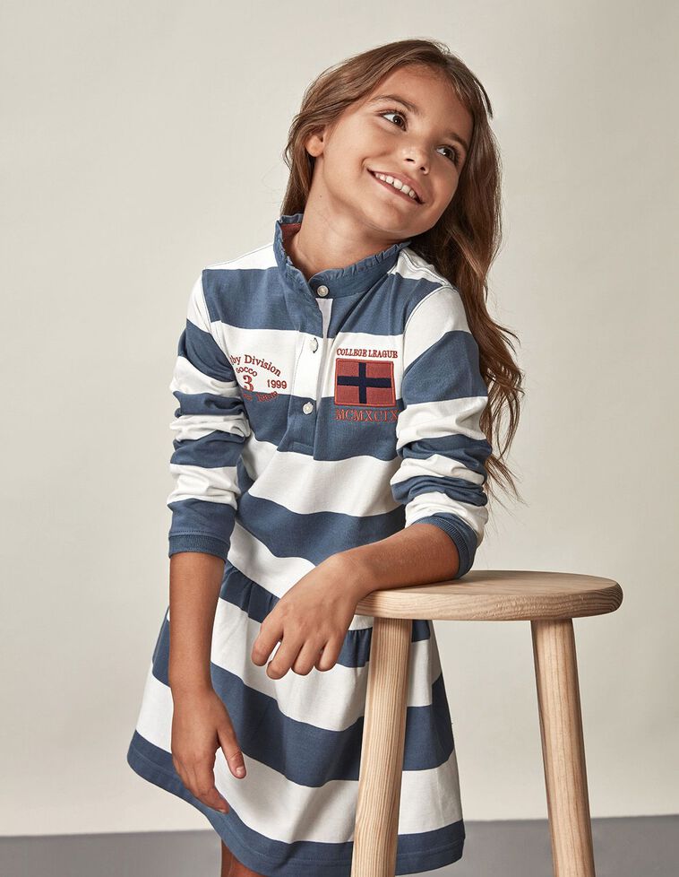 Vestito Polo A Righe Con Ricamo Blu Medio