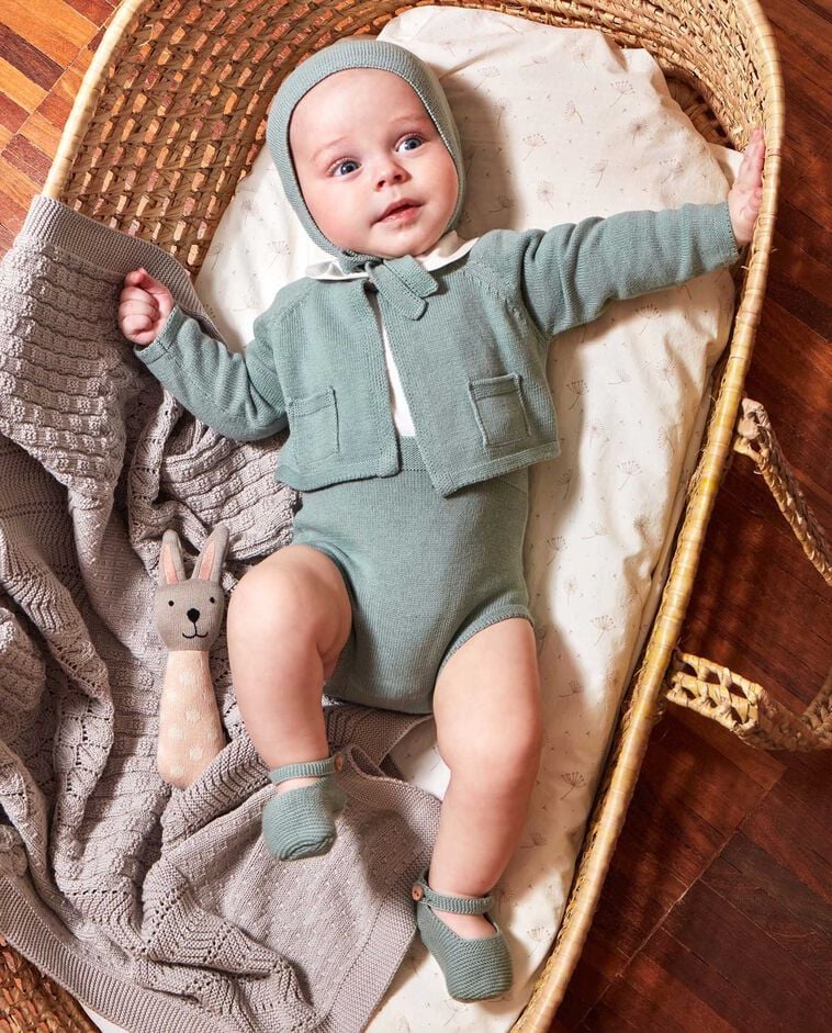 Cardigan en maille bleu-vert