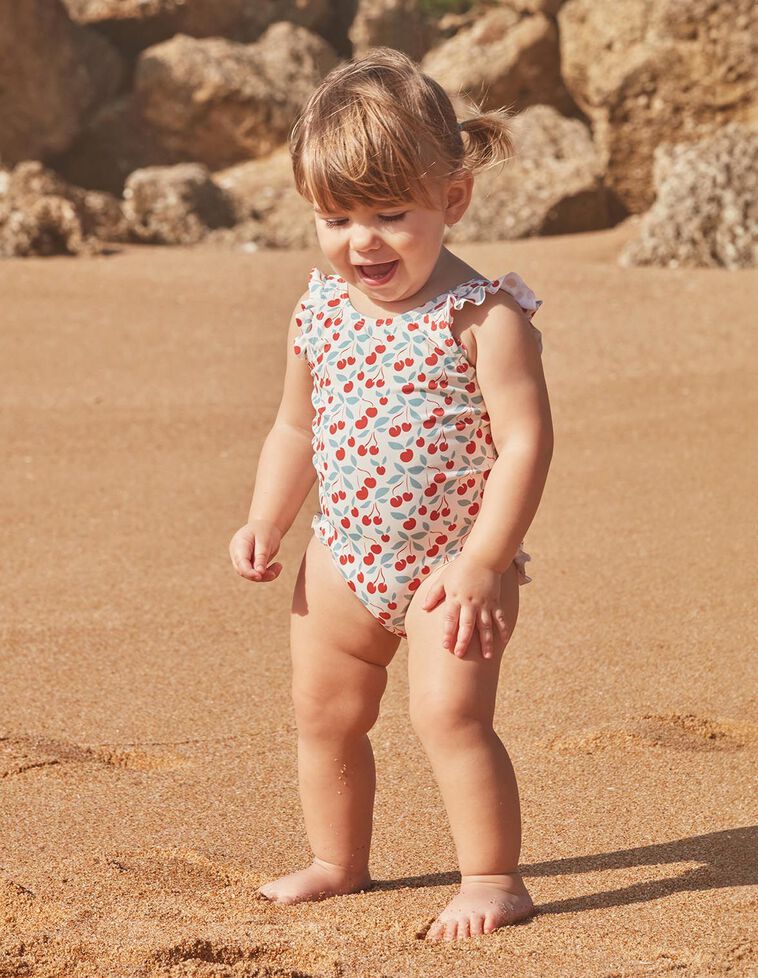 Maillot de bain blanc imprimé cerises