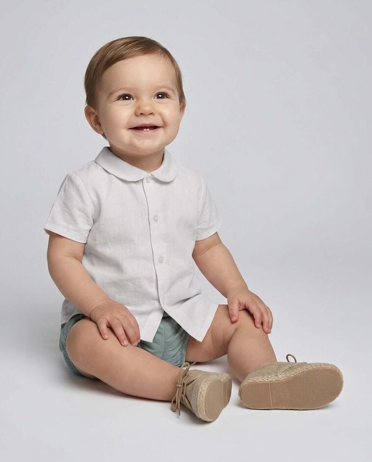 Chemise &agrave; manches courtes en lin blanche