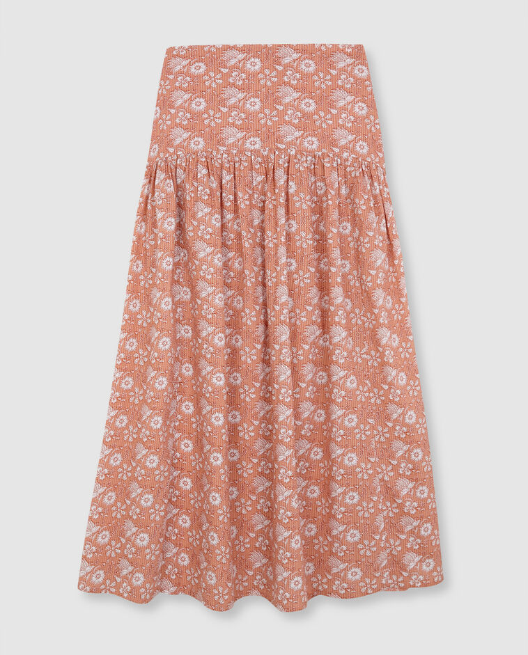 Jupe m&egrave;re &agrave; fleurs indiennes rose