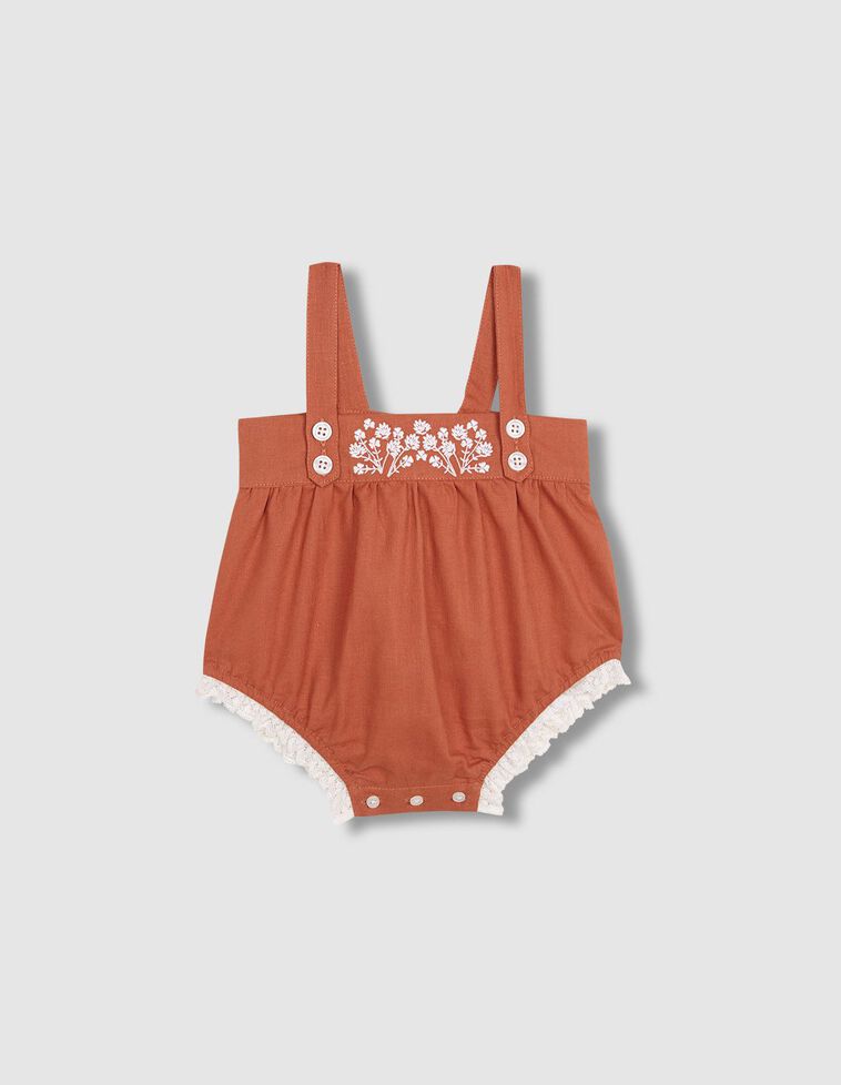 Grenouillère avec broderie orange avec lin