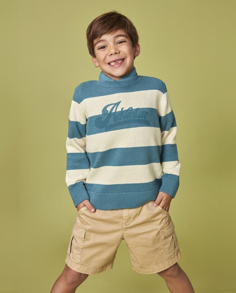Camisola de riscas com gr&aacute;fico azul