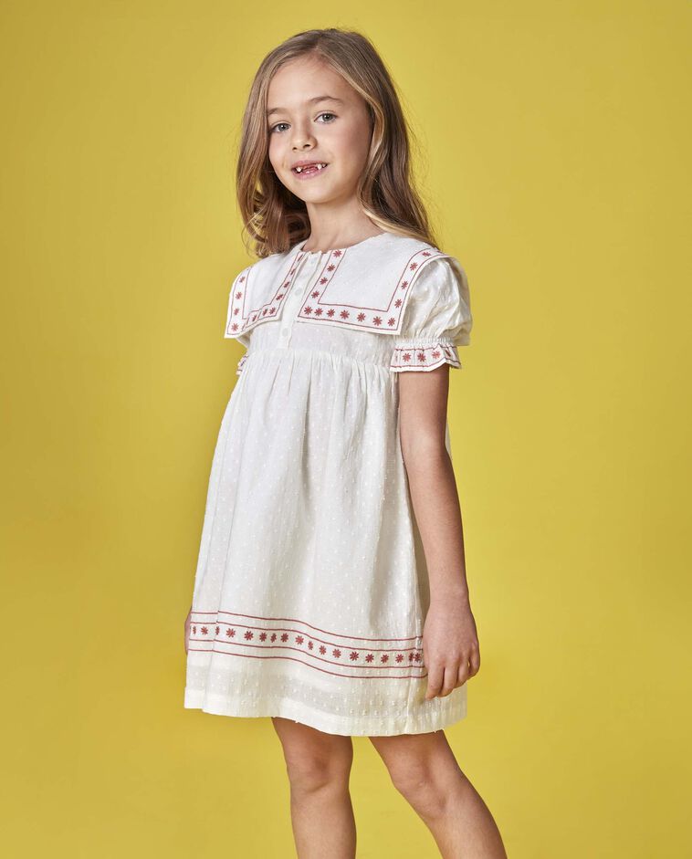 Vestido com bordados a contraste branco/a