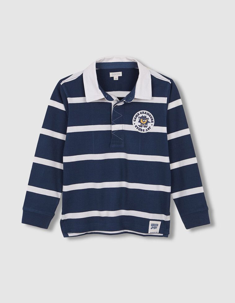 Polo rayé avec patch graphique bleu