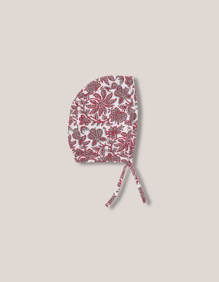 Capuz acolchoado com estampa floral branca