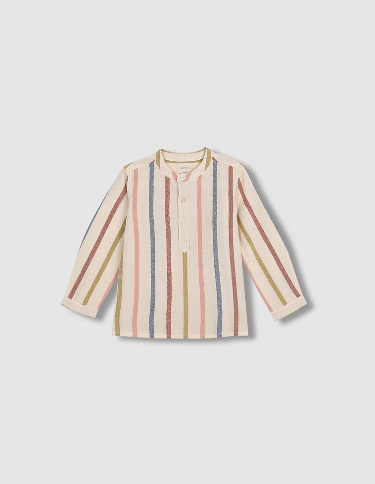 Camicia colletto mao a righe multicolor écru
