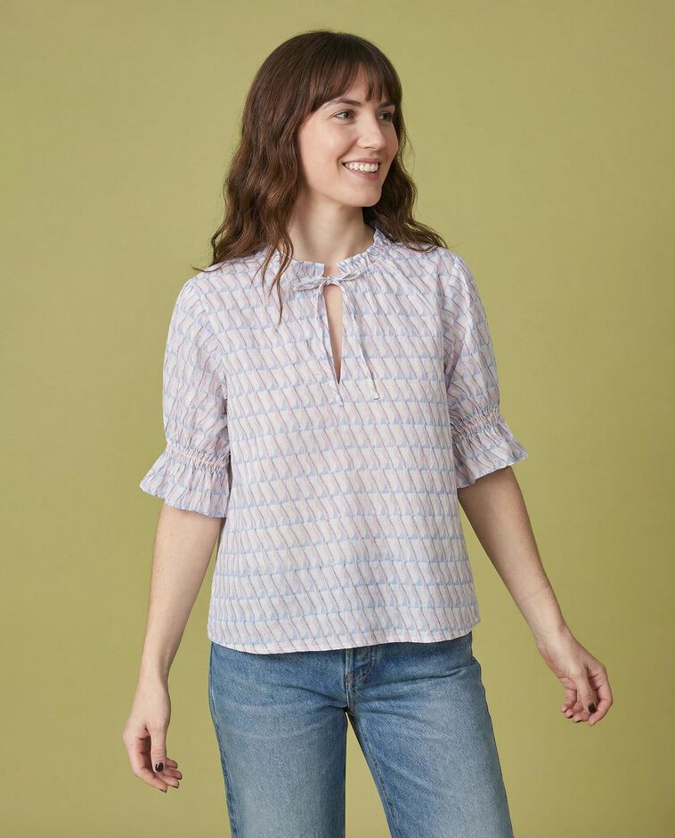 Blouse m&egrave;re &agrave; imprim&eacute; g&eacute;om&eacute;trique rose