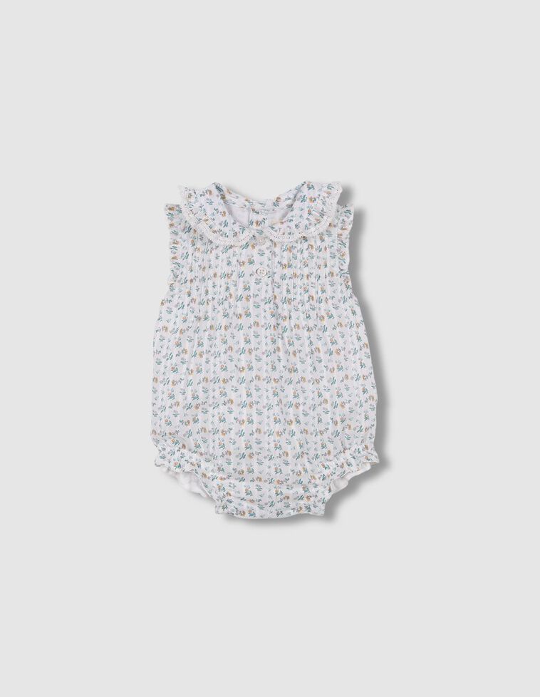 Babygrow sem pernas com padrão de flores e gola grande  esbranquiçada