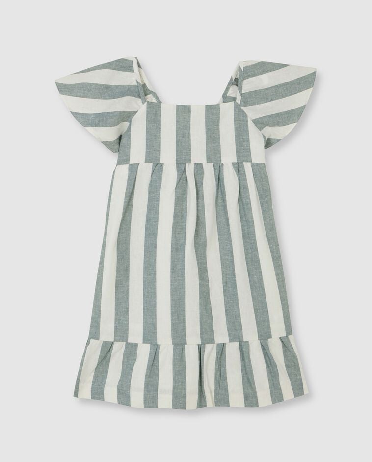 Robe en lin &agrave; rayures vertes