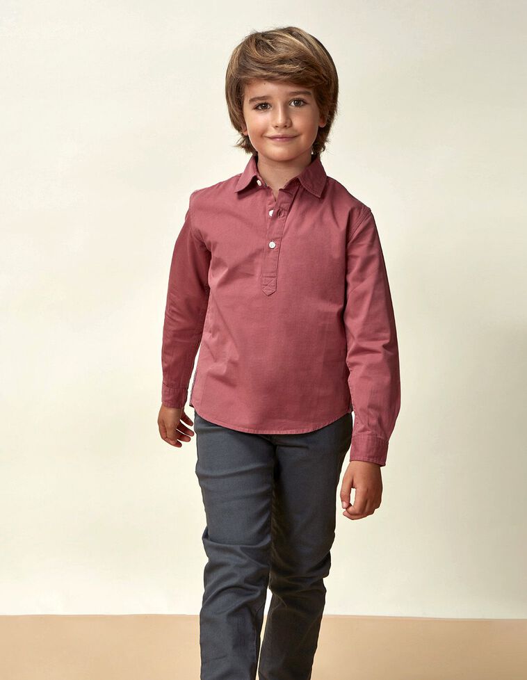 Camicia Savata E Dettaglio Ricamato Rosa Scuro