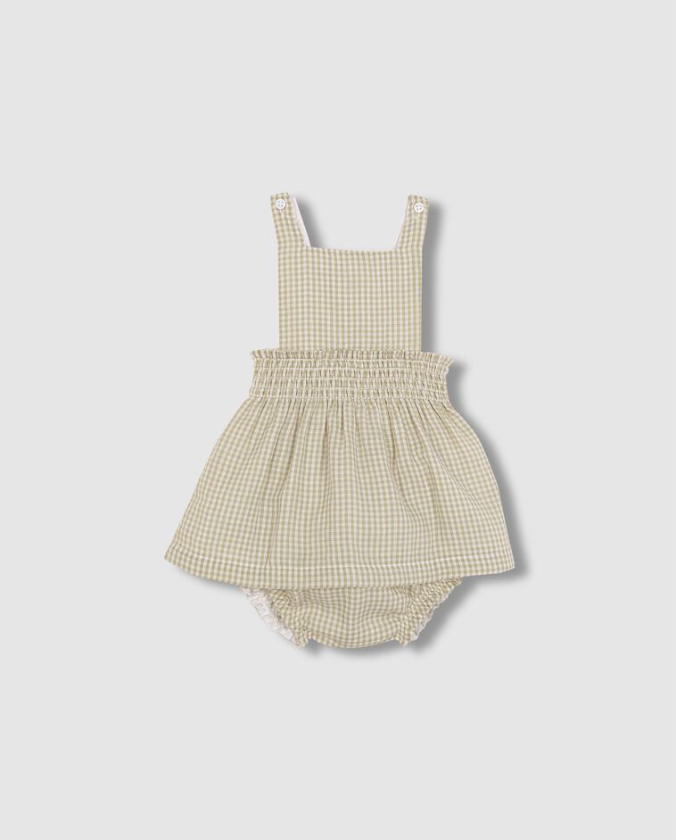 Robe chasuble &agrave; carreaux vichy blanche