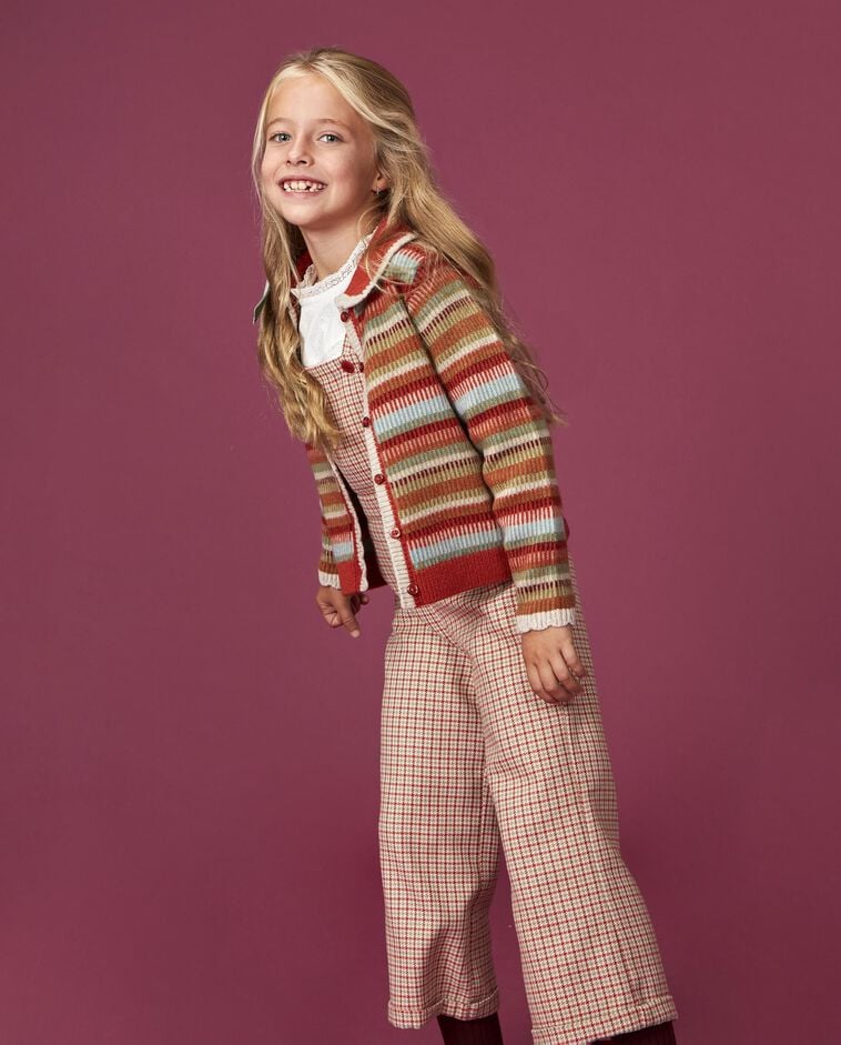 Casaco laranja com jacquard e canelado menina