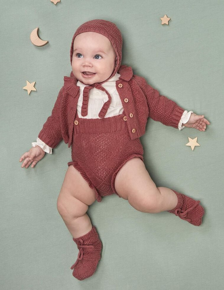 Pantalon bouffant haut à bretelles en maille spéciale avec laine rouge