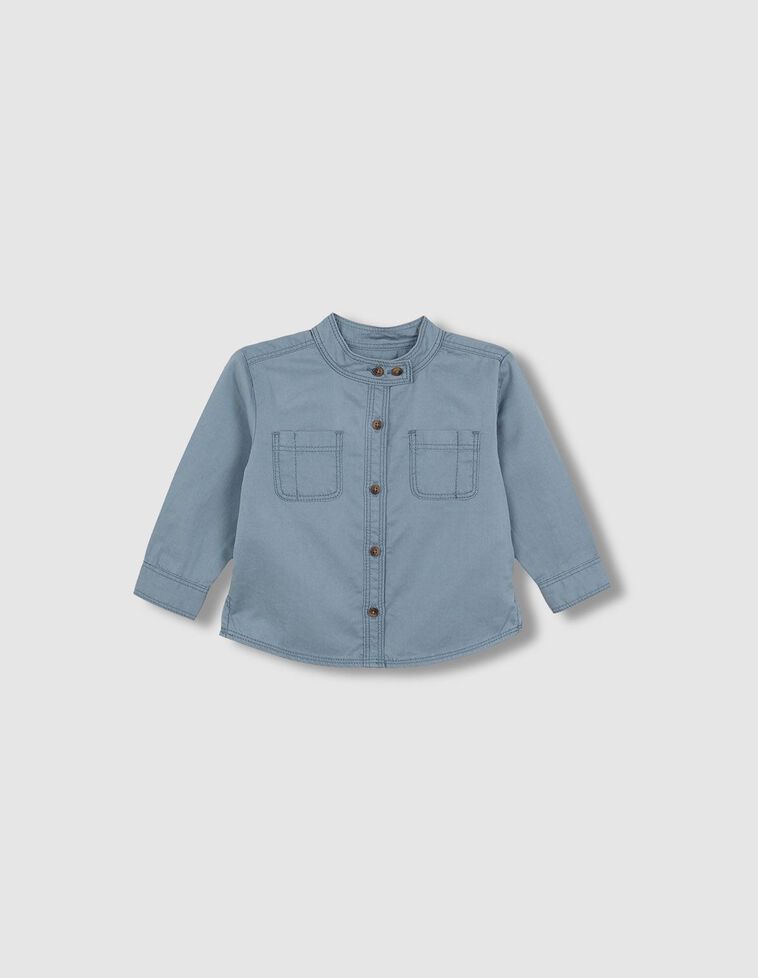 Chemise col mao avec poches bleu clair