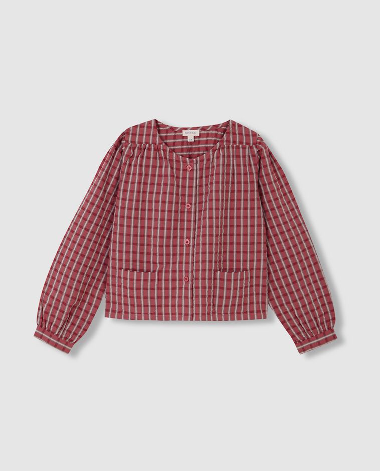 Chemise rose &agrave; carreaux avec broderies fille