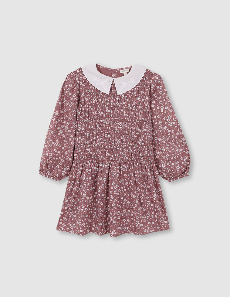Robe imprimée à col blanc brodé