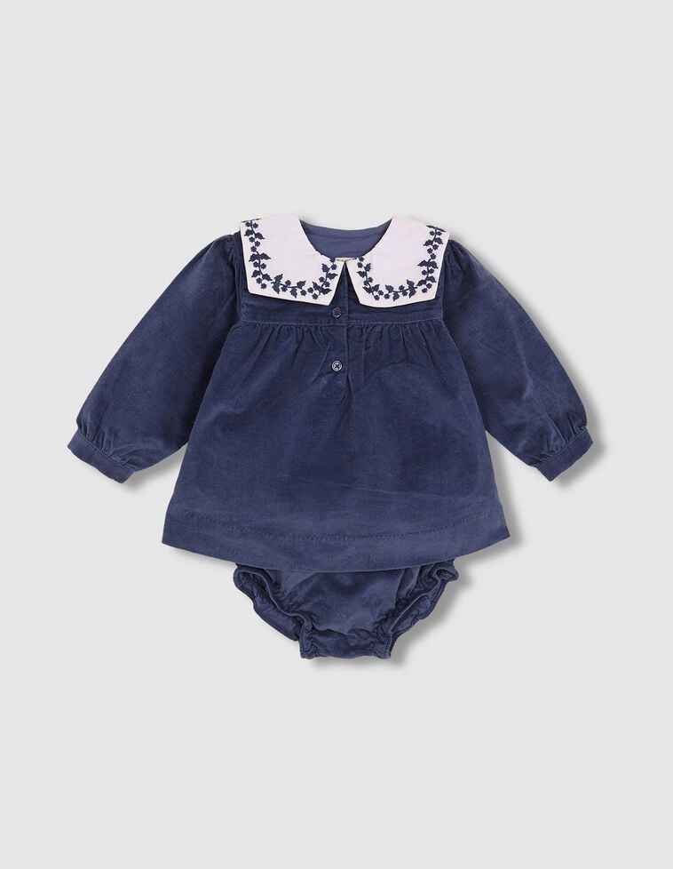 Robe à col brodé bleu