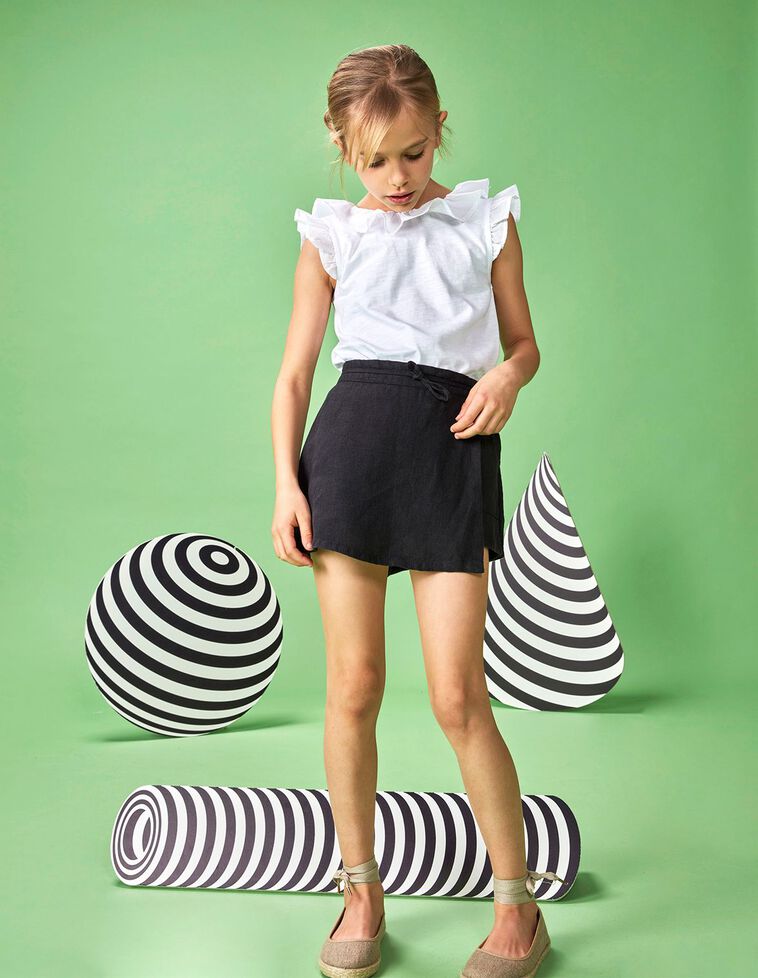 Gonna pantalone in lino color nero