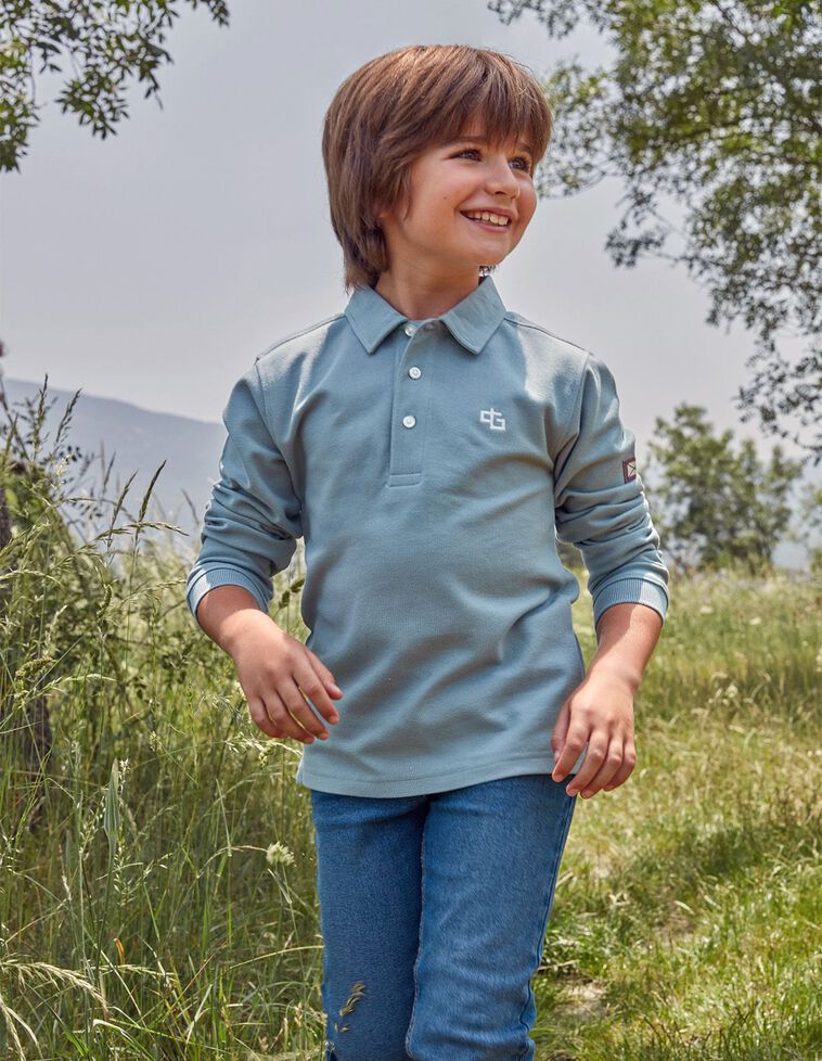Polo Manica Lunga Logo Piquet Blu Nuovo