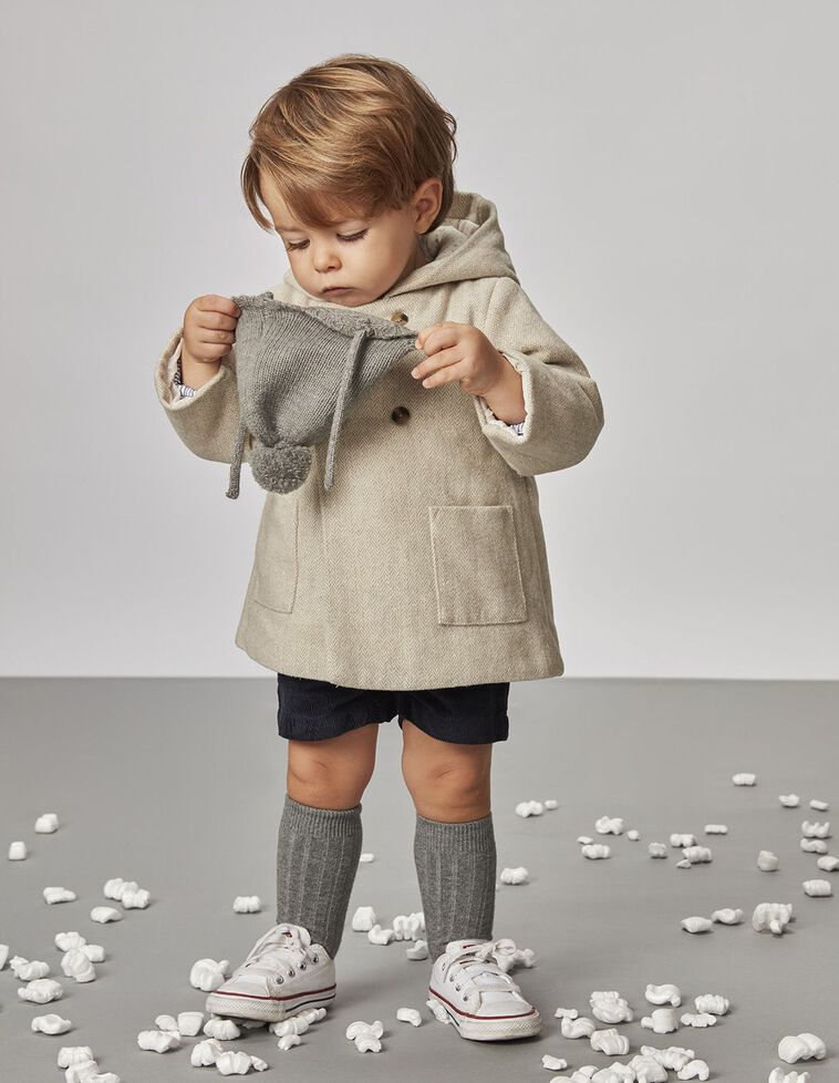Cuffietta Con Pompon Grigio Medio Melange