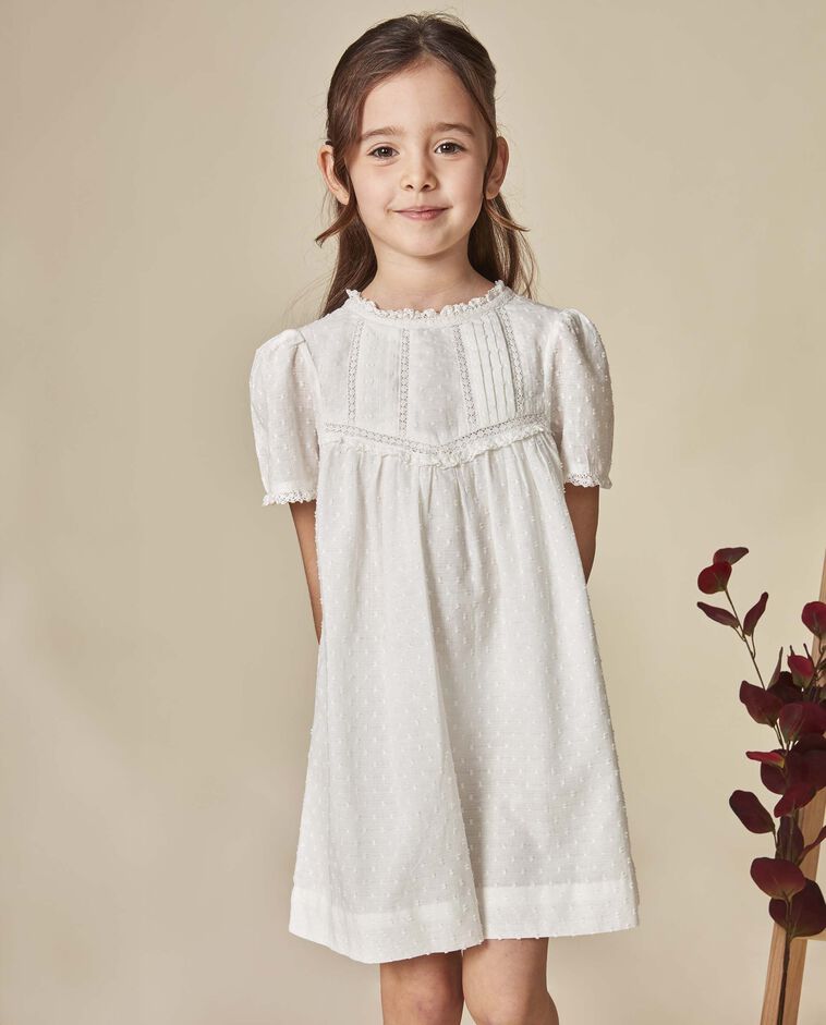 Kleid mit bestickten Streifen in Wei&szlig;