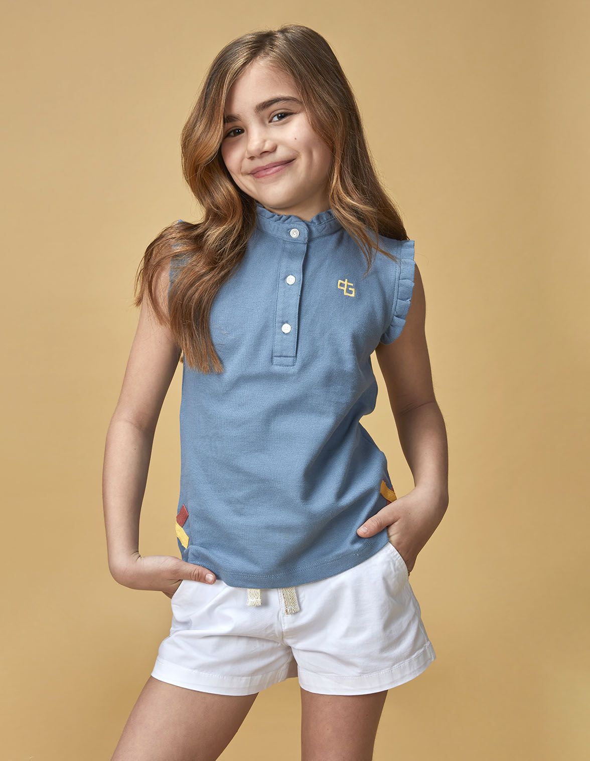 Polo gris avec details contrastes pour fille Gocco