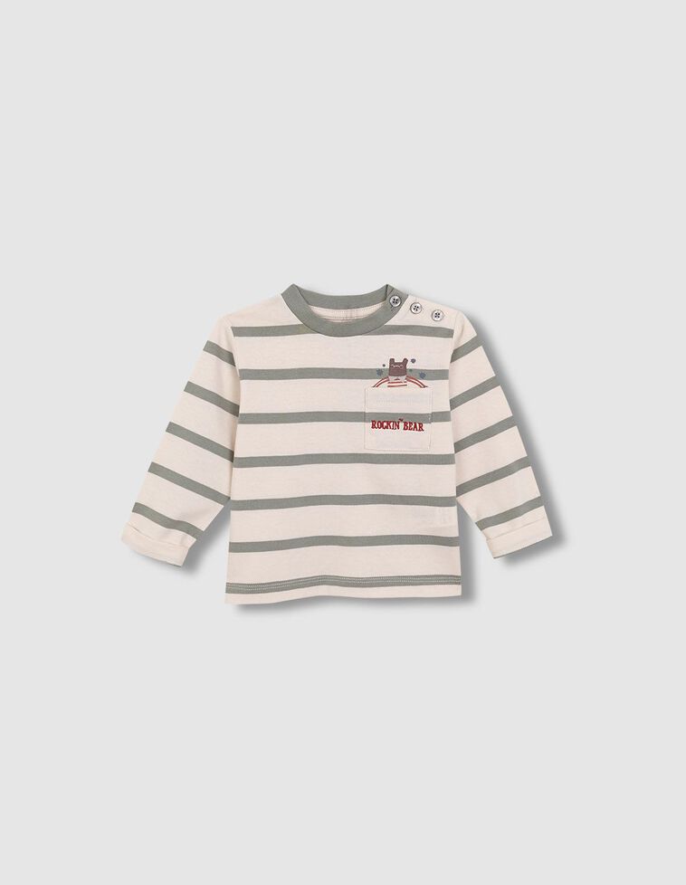 T-shirt rayé avec imprimé ours vert