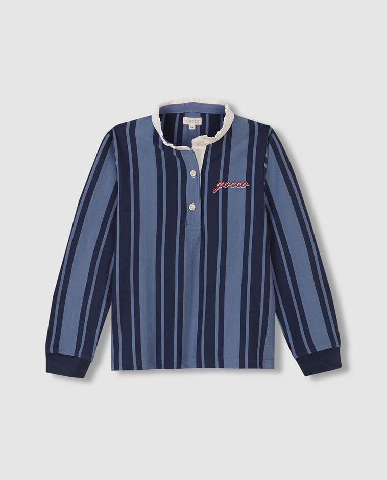 Polo azul &agrave;s riscas verticais menina