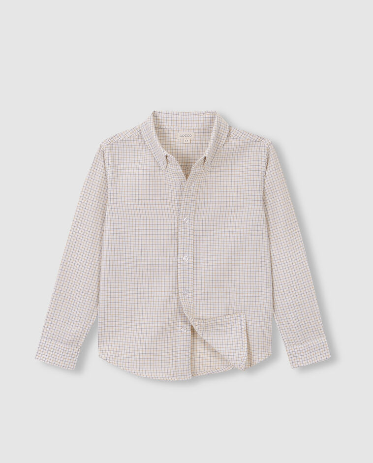 Camisa azul xadrez janela menino