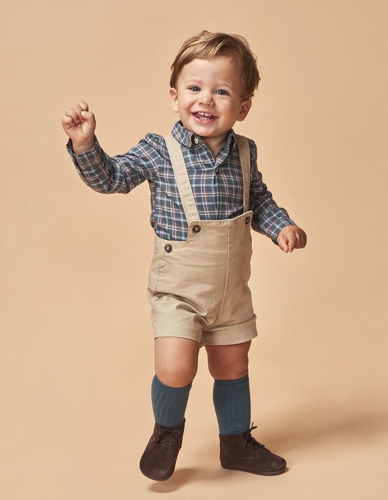 Chemise body bébé à carreaux vert