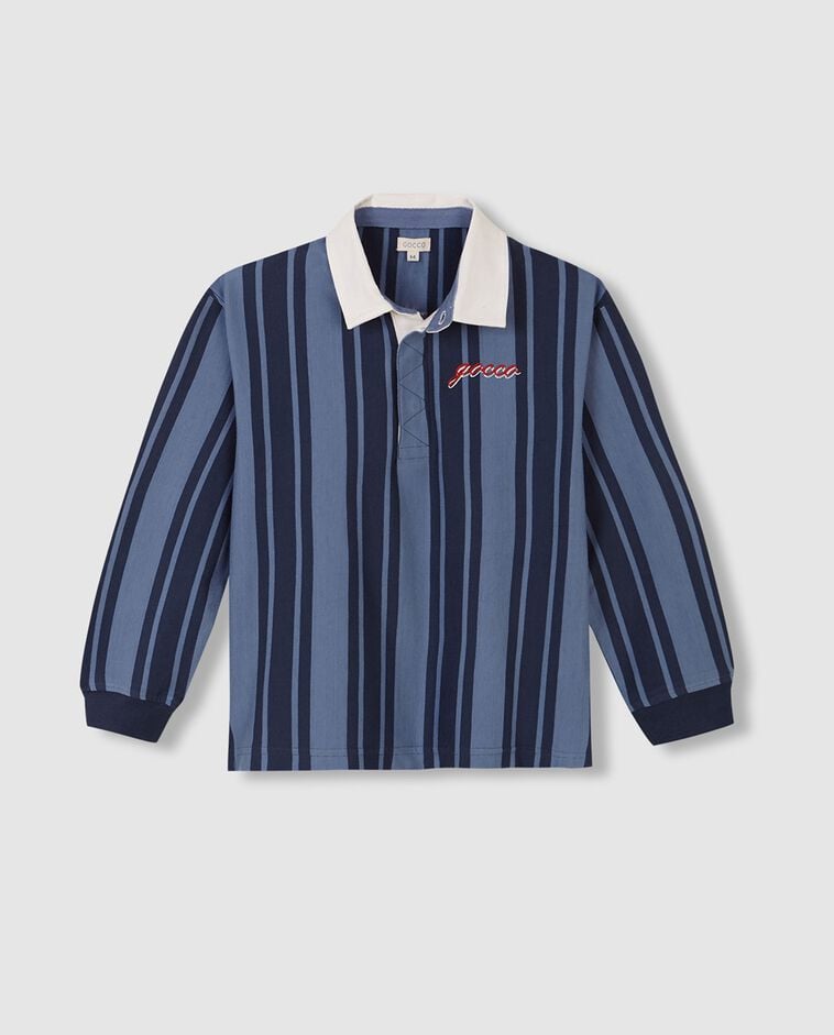Polo bleu &agrave; rayures verticales gar&ccedil;on