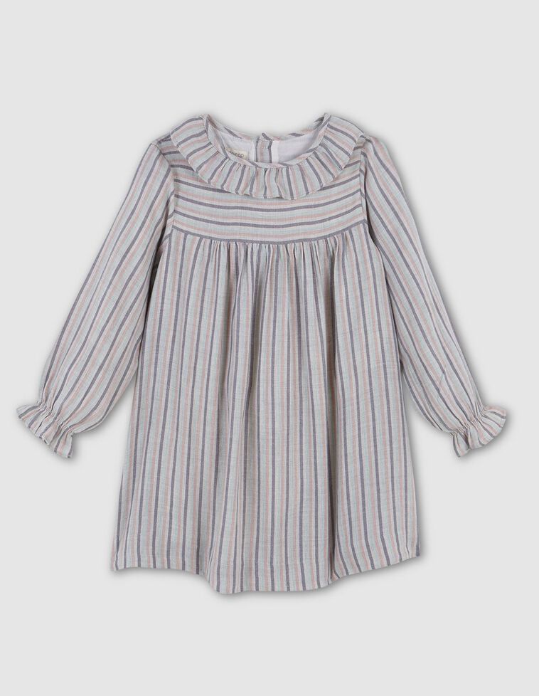 Vestito stampato con colletto a balze