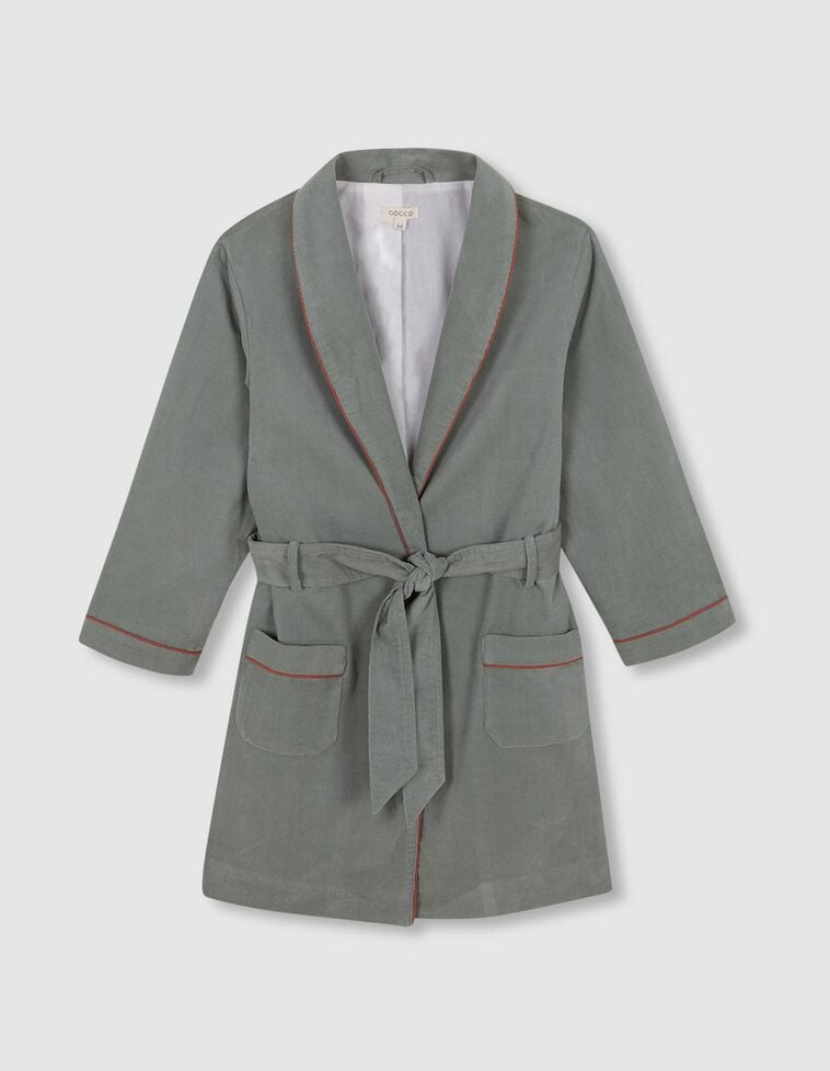 Robe de chambre en micro-corduroy avec bordure contrastée verte