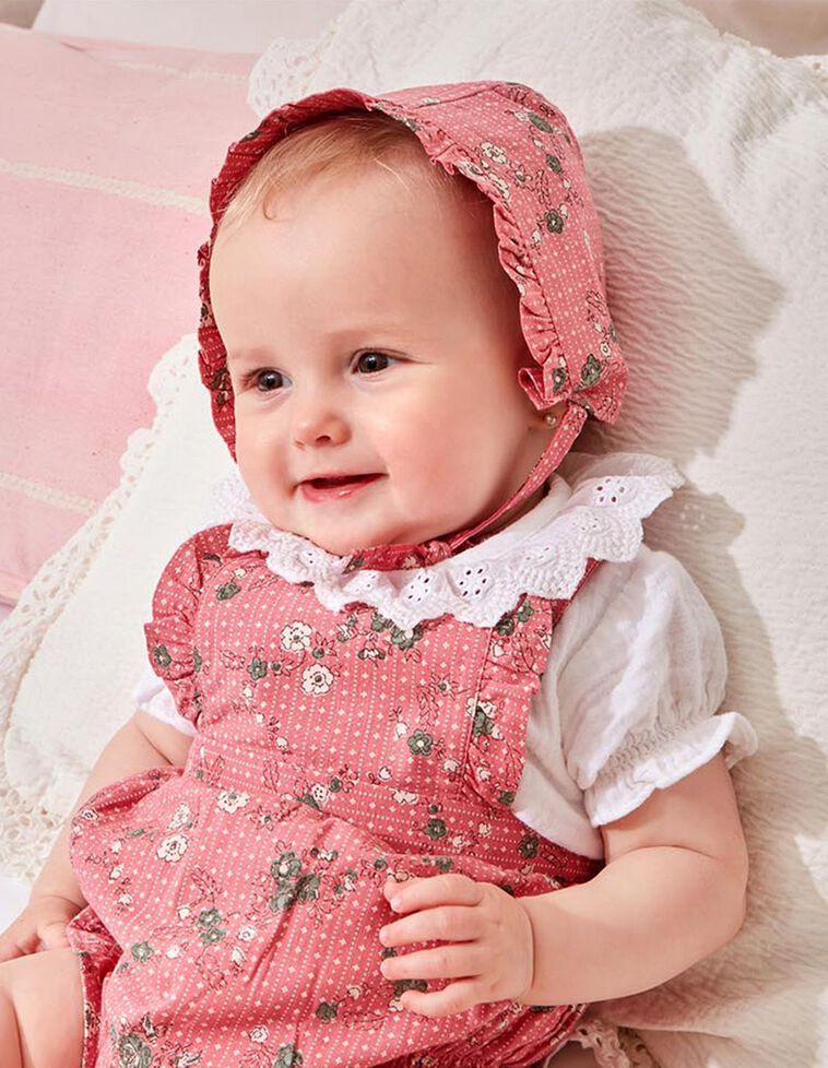 Bonnet imprimé fleurs avec volant rose