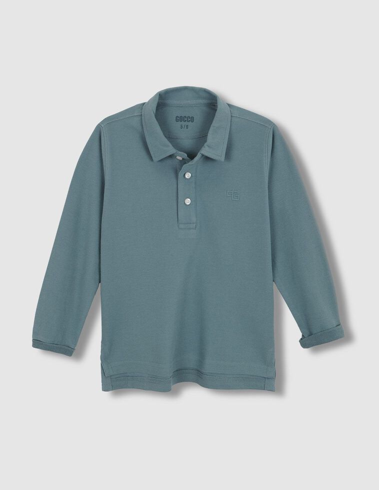Polo à manches longues en piqué bleu clair