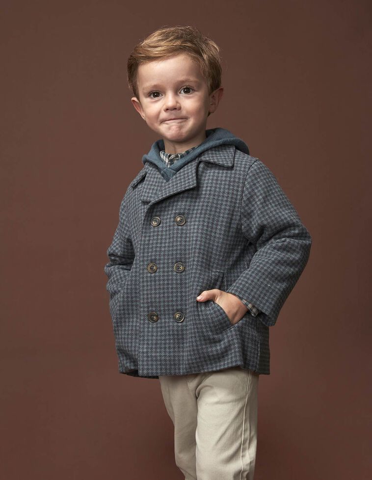 Manteau classique gris à mini carreaux