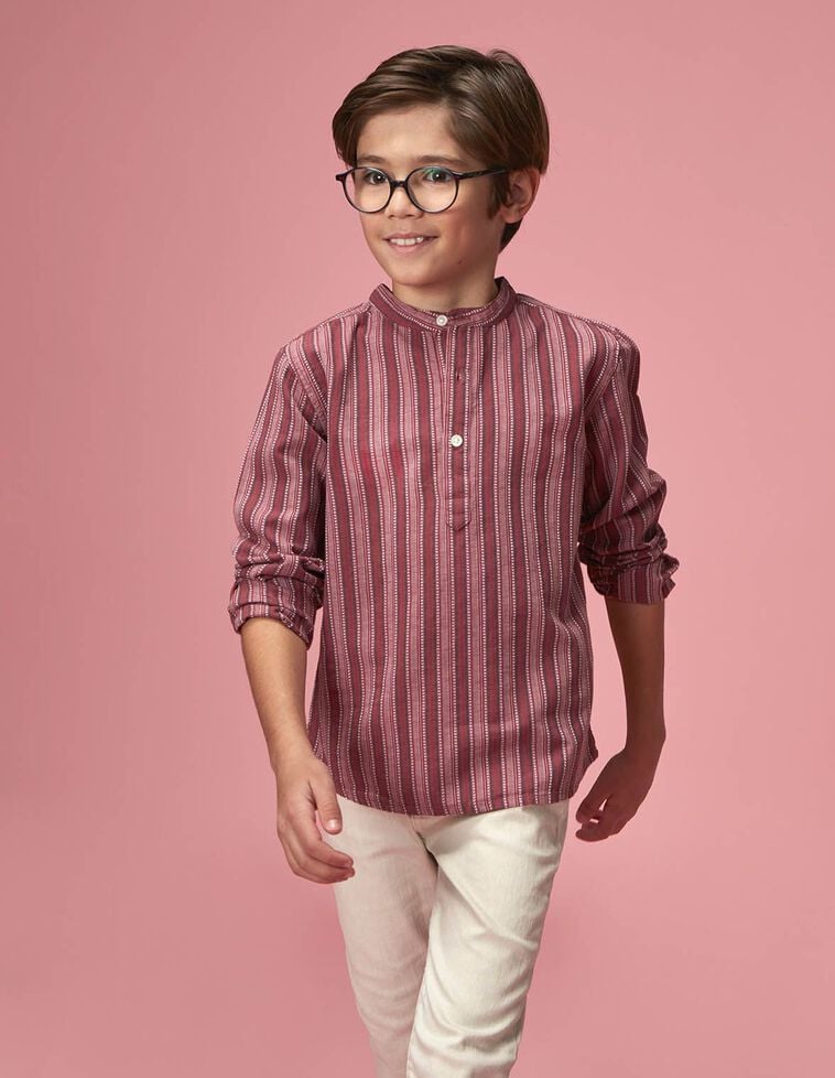 Camicia colletto alla coreana a righe rosa