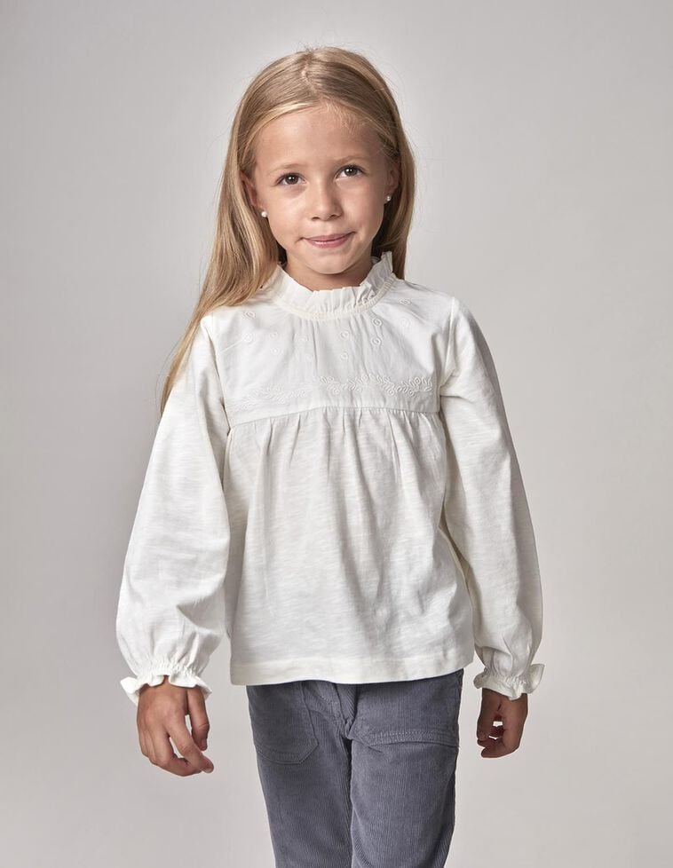 T-shirt à manches longues brodé de brindilles blanches