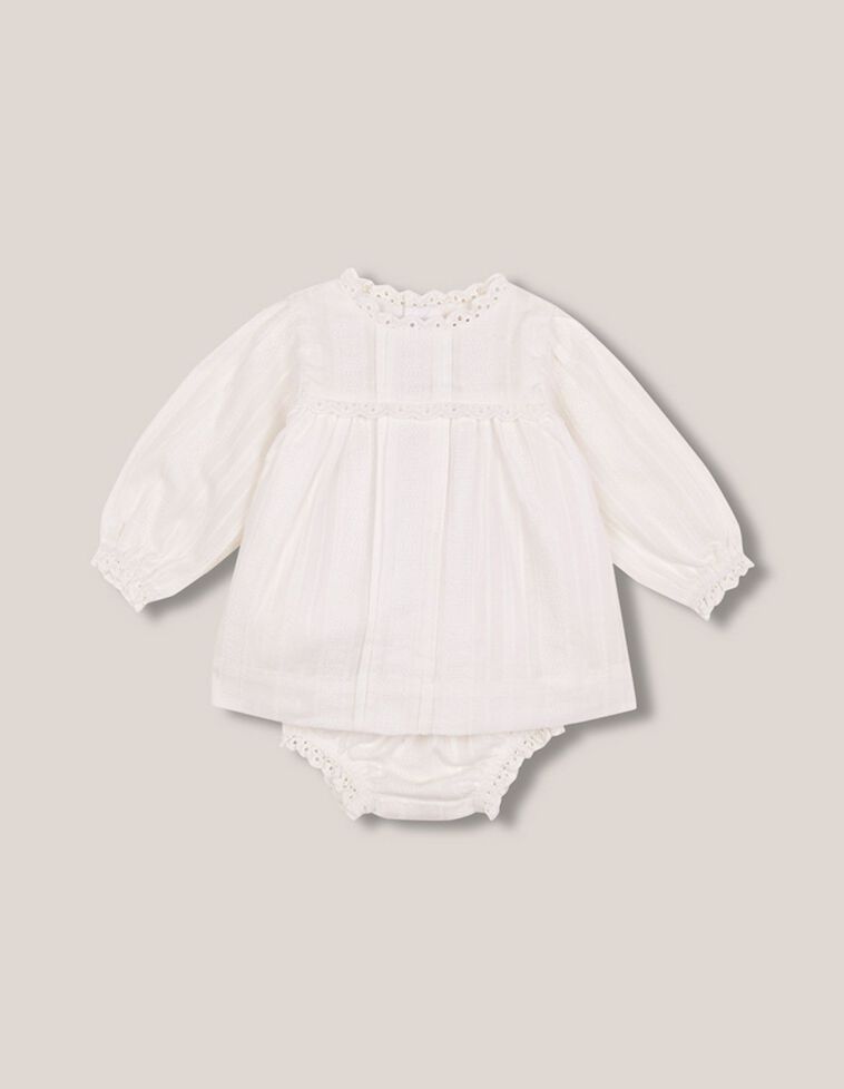 Robe à manches longues avec lacets et ruban brodé blanc