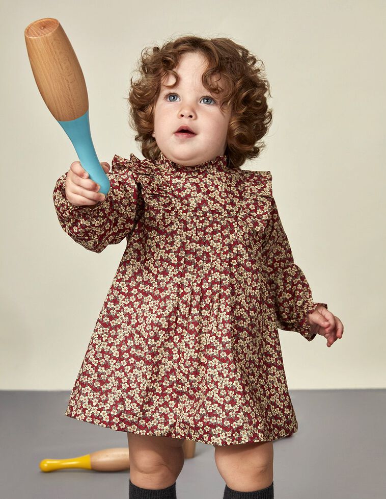 Vestido Flor Liberty Com Folhos Laranja