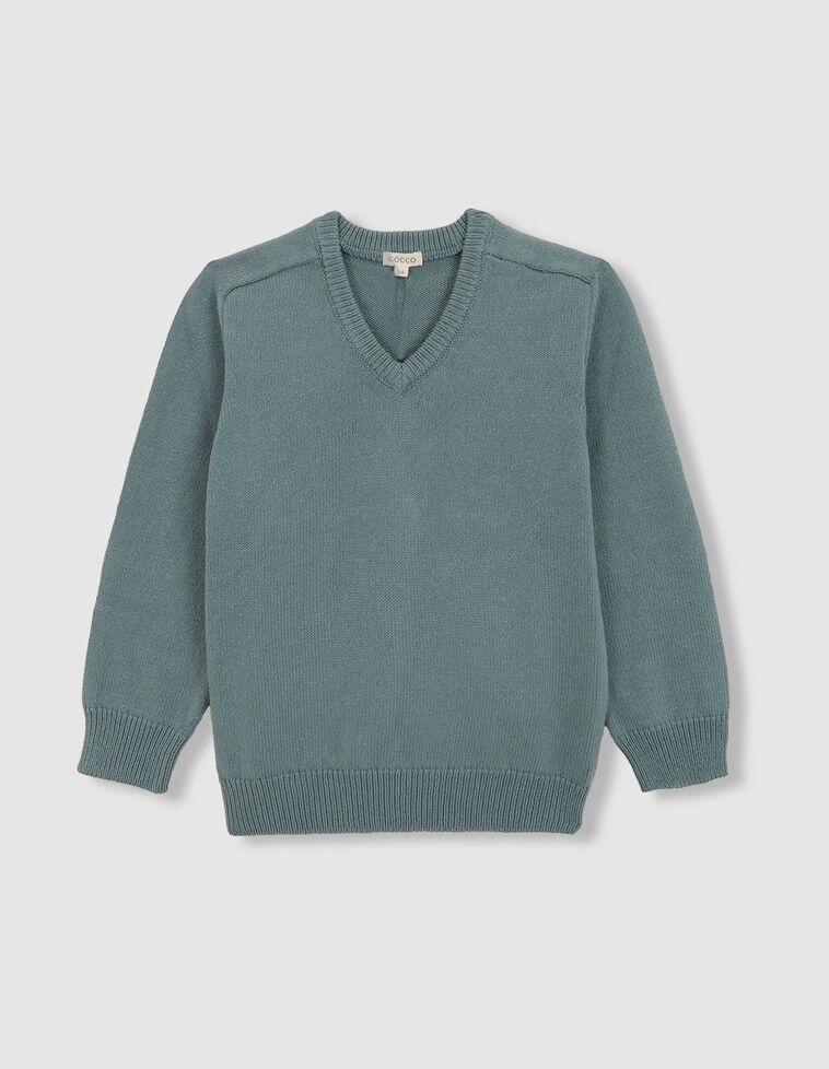 Pull col V vert turquoise
