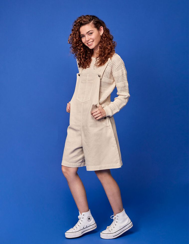 Maglione cropped traforato color sabbia