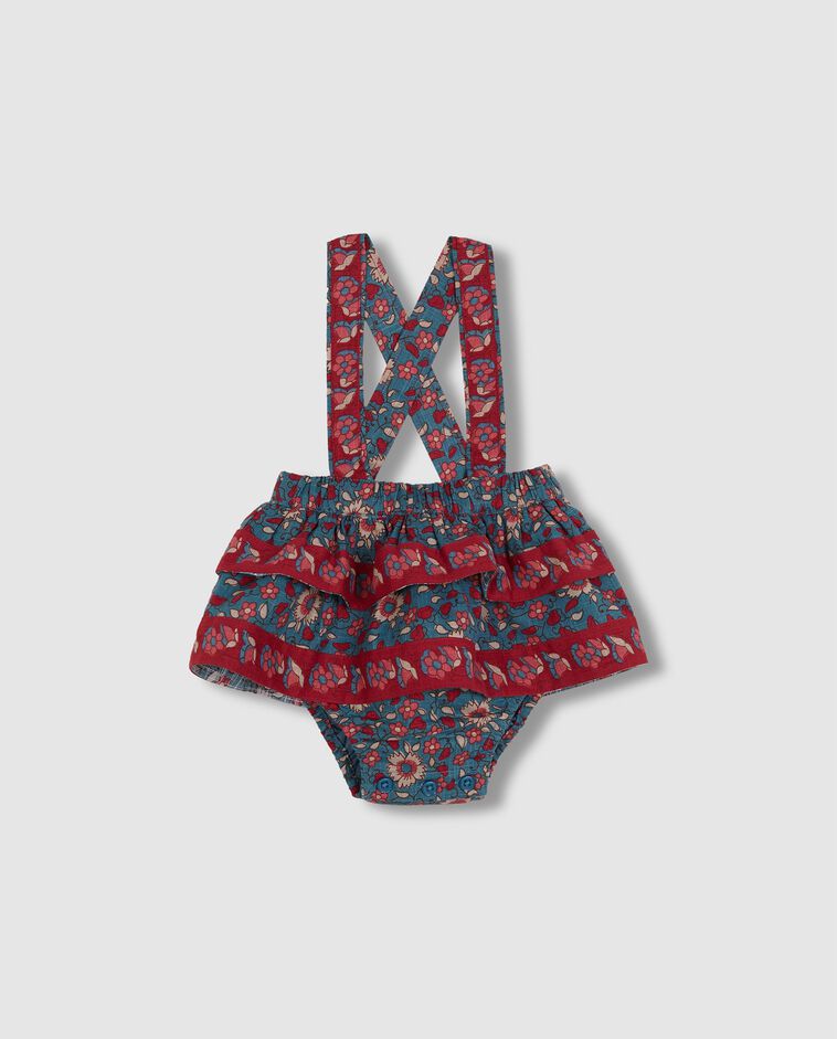 Jupe imprim&eacute;e fleurs &agrave; volants bleue