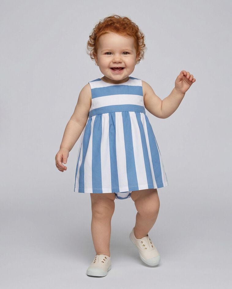 Vestido de malha de riscas azul claro