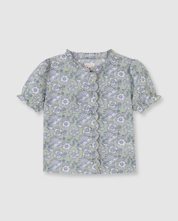 Blouse &agrave; fleurs verte